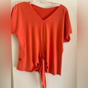 Women's V-Neck Tie-Front Top - Orange